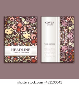 Vintage cards with Floral mandala pattern and ornaments. Vector Flyer oriental design Layout template, size A4. Islam, Arabic, Indian, ottoman motifs. Front page and back page. Easy to use and edit.