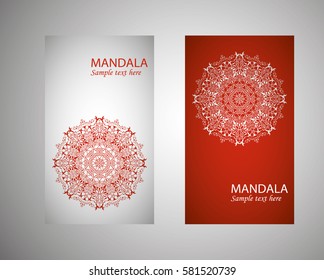 Vintage cards with Floral mandala pattern and ornaments. Vector Flyer oriental design Layout template. Islam, Arabic, Indian, Mexican ottoman motifs.