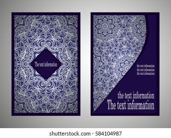 Vintage cards with Floral mandala pattern and ornaments. Vector Flyer oriental design Layout template. Islam, Arabic, Indian, Mexican ottoman motifs.