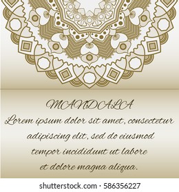 Vintage cards with Floral mandala pattern and ornaments. Vector leaflet oriental design Layout template.Wedding invitation or greeting card with beautiful floral mandala, a place for your text.  