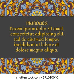 Vintage cards with Floral mandala pattern and ornaments. Vector leaflet oriental design Layout template.Wedding invitation or greeting card with beautiful floral mandala, a place for your text.  