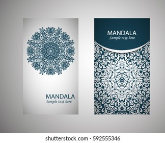 Vintage cards with Floral mandala pattern and ornaments. Vector Flyer oriental design Layout template. Islam, Arabic, Indian, Mexican ottoman motifs.