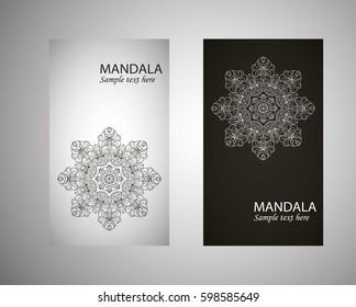 Vintage cards with Floral mandala pattern and ornaments. Vector Flyer oriental design Layout template. Islam, Arabic, Indian, Mexican ottoman motifs.