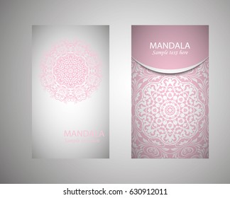 Vintage cards with Floral mandala pattern and ornaments. Vector Flyer oriental design Layout template. Islam, Arabic, Indian, Mexican ottoman motifs.