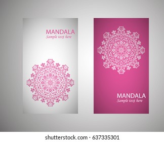 Vintage cards with Floral mandala pattern and ornaments. Vector Flyer oriental design Layout template. Islam, Arabic, Indian, Mexican ottoman motifs.