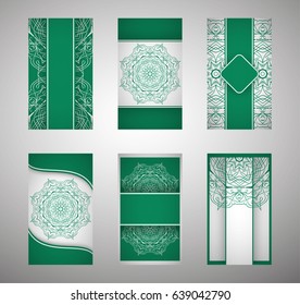 Vintage cards with Floral mandala pattern and ornaments. Vector Flyer oriental design Layout template. Islam, Arabic, Indian, Mexican ottoman motifs.