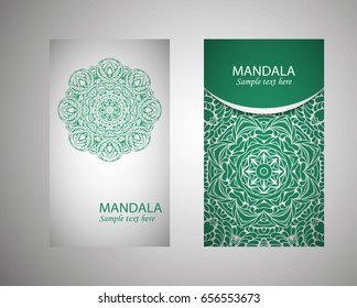 Vintage cards with Floral mandala pattern and ornaments. Vector Flyer oriental design Layout template. Islam, Arabic, Indian, Mexican ottoman motifs.