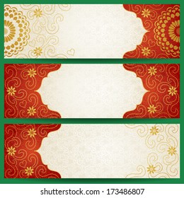 Vintage cards with flowers and curls. Background vector card design. Template frame design for greeting card and wedding invitation. Ornate vector border in east style. Place for your text.