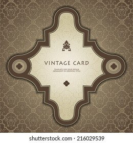 Vintage cards in an luxury style gold and brown. Label on seamless damask background. Vector illustration
