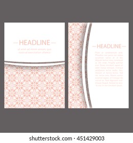 Vintage cards with oriental geometric pattern and ornaments. Vector flyer oriental design layout template, size A5. Front and back page.