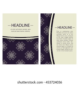 Vintage cards with oriental geometric pattern and ornaments. Vector flyer oriental design layout template, size A5. Front and back page.