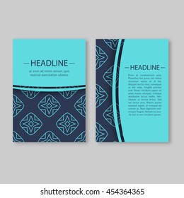 Vintage cards with oriental geometric pattern and ornaments. Vector flyer oriental design layout template, size A5. Front and back page.