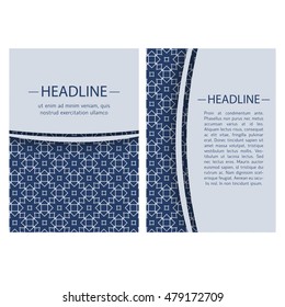 Vintage cards with oriental geometric pattern and ornaments. Vector flyer oriental design layout template, size A5. Front and back page.
