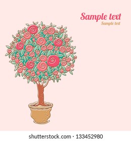 Vintage cards with stylized rose tree and space for text - vector