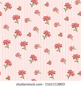 Vintage carnations seamless pattern. Flowers pattern texture or background. Vector simple flowers.