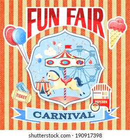 Vintage Carnival Fun Fair Theme Park Poster Template Vector Illustration