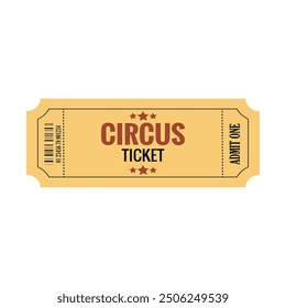 Vintage carnival ticket. Circus admit one in yellow and red colors. Ticket template design isolated on white background.	