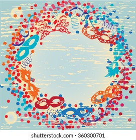 Vintage Carnival wreath with masks vector.