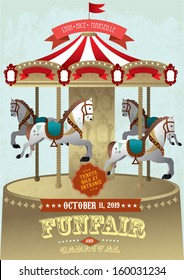 Vintage Carousel Fun Fair And Carnival Poster Template Vector/illustration