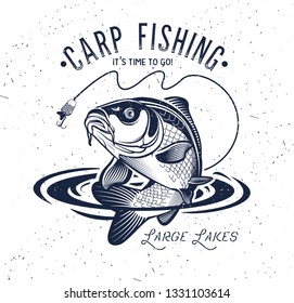 Vintage Carp Fishing Logo. Vector illustration. 