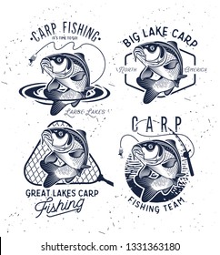 Vintage Carp Fishing Logo. Vector Illustration. 