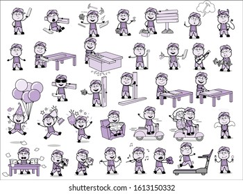 Vintage Carpenter Characters - Set of Concepts Vector illustrations