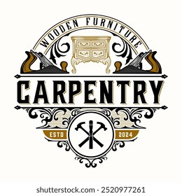 vintage carpenter logo. hand planes and saw vintage decorative for furniture, construction and home improvement.