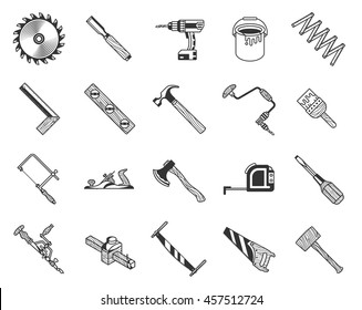 vintage carpenter tools icons set. wood texture style. vector illustration
