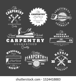 Vintage carpentry labels isolated on black