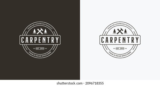 vintage carpentry logo design emblem badge.