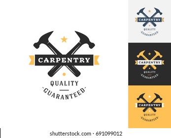 Vintage carpentry logo design template. Vector logotype elements, Icons, Symbols, Retro Labels, Badges and Silhouettes. Vector illustration