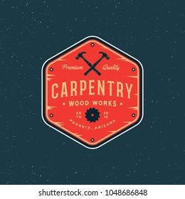 vintage carpentry logo. retro styled wood works emblem, badge, design element, logotype template. vector illustration