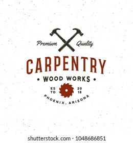 vintage carpentry logo. retro styled wood works emblem, badge, design element, logotype template. vector illustration