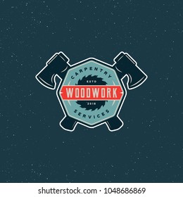 vintage carpentry logo. retro styled wood works emblem, badge, design element, logotype template. vector illustration