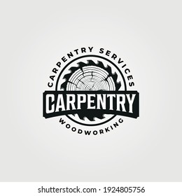 vintage carpentry logo vector design, woodwork emblem symbol illustration design