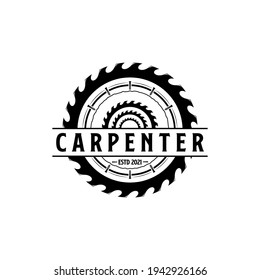 vintage carpentry logo vector design, woodwork emblem symbol illustration design