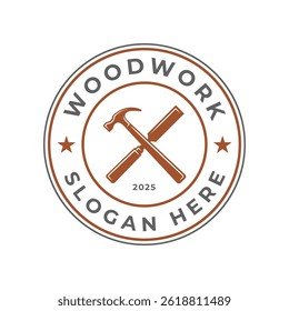 vintage carpentry logo vector illustration badge design