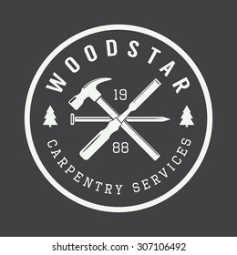 Vintage carpentry and mechanic label, emblem and logo