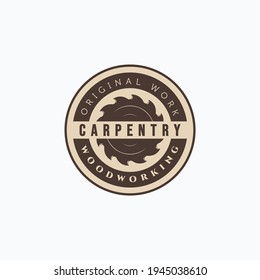 Vintage carpentry saw blade vector illustration badge emblem logo design
