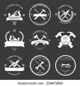 Vintage carpentry tools labels and design elements Vector illustration