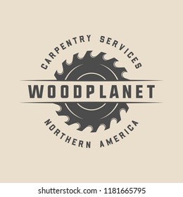 Vintage carpentry, woodwork and mechanic label, badge, emblem and logo. Vector illustration. Monochrome Graphic Art.
