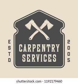 Vintage carpentry, woodwork and mechanic label, badge, emblem and logo. Vector illustration. Monochrome Graphic Art.
