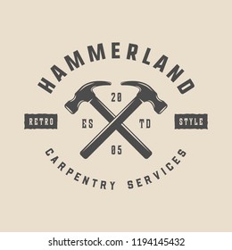 Vintage carpentry, woodwork and mechanic label, badge, emblem and logo. Vector illustration. Monochrome Graphic Art.
