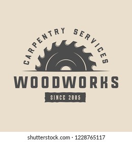 Vintage carpentry, woodwork and mechanic label, badge, emblem and logo. Vector illustration. Monochrome Graphic Art.
