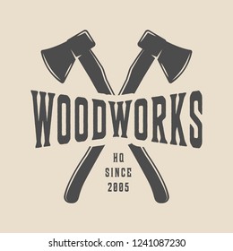 Vintage carpentry, woodwork and mechanic label, badge, emblem and logo. Vector illustration. Monochrome Graphic Art.
