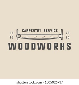 Vintage carpentry, woodwork and mechanic label, badge, emblem and logo.Vector illustration. Monochrome Graphic Art.
