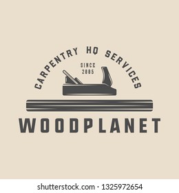 Vintage carpentry, woodwork and mechanic label, badge, emblem and logo. Vector illustration. Monochrome Graphic Art. 
