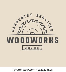 Vintage carpentry, woodwork and mechanic label, badge, emblem and logo. Vector illustration. Monochrome Graphic Art. 
