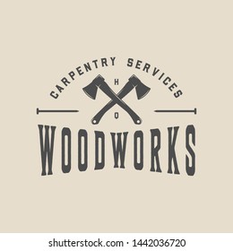 Vintage carpentry, woodwork and mechanic label, badge, emblem and logo. Vector illustration. Monochrome Graphic Art.
