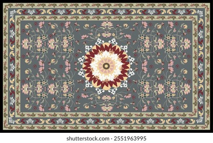 Vintage Carpet pattern.Persian floral carpet.Ikat ethnic style Moroccan rug and carpet.Rich ornament for fabric design,handmade,interior decoration,rug,tapis,yoga mat,textiles.Multicolored background